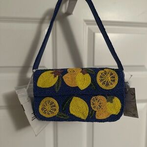 America & Beyond Blue Beaded Lemon Design Women's Bag